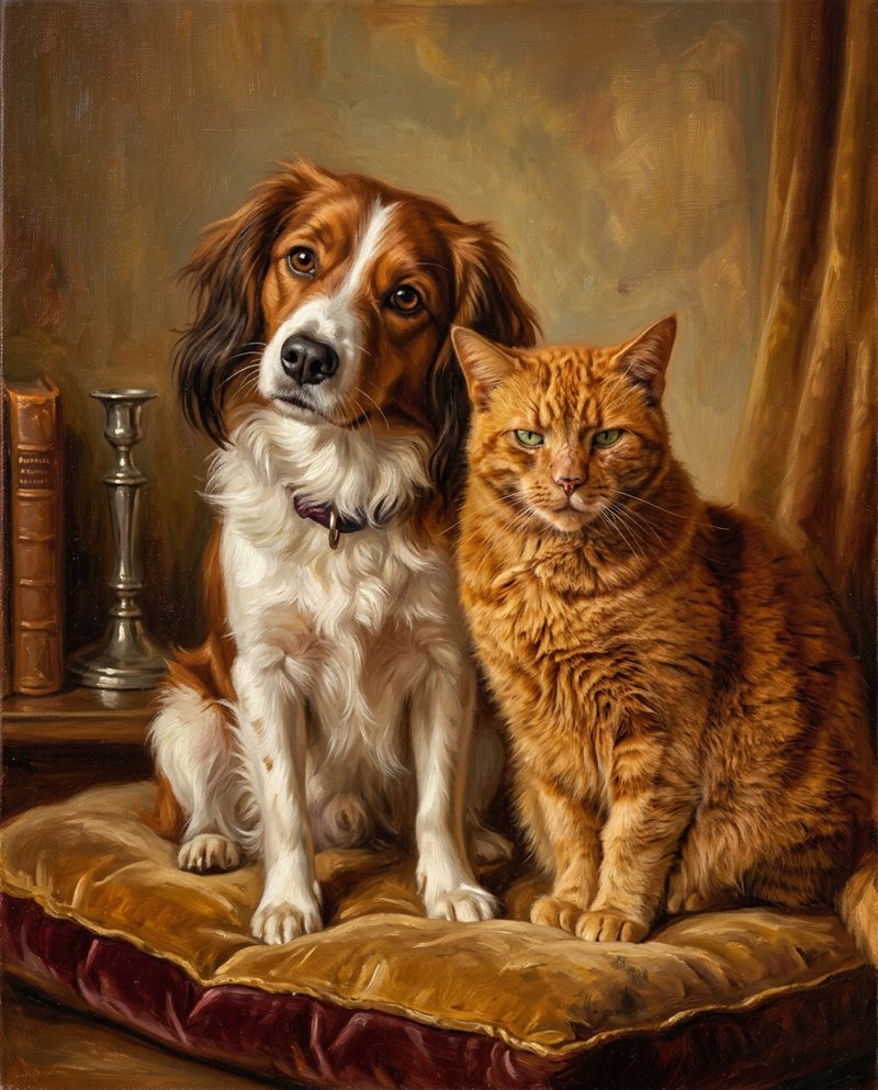 Voorbeeldportret in de stijl Hond & kat