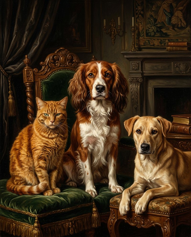 Voorbeeldportret in de stijl Familieportret van jouw huisdieren