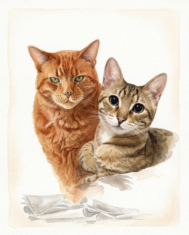 Voorbeeldportret in de stijl Twee katten
