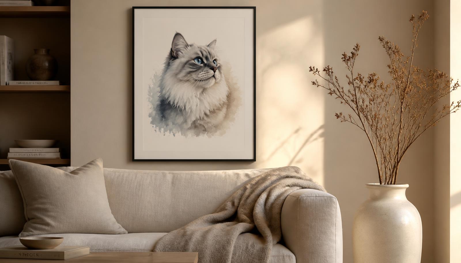 Ingelijst dierenportret in een warm interieur